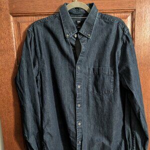 Uniqlo Men's Demim Long Sleeve Slim Fit Button Down Shirt - Large - EUC